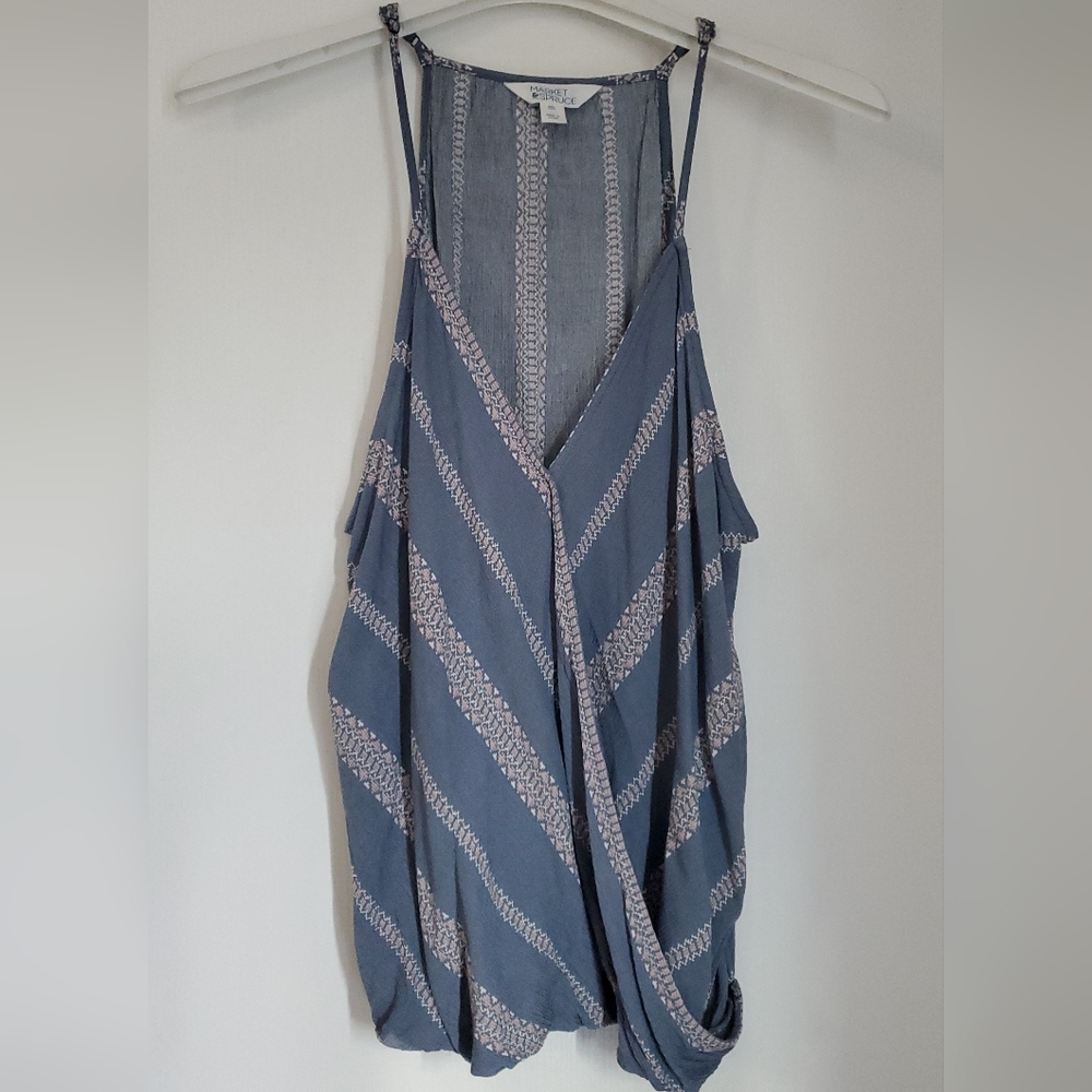 Stitch Fix Market & Spruce Blue and Pink Striped Wrap Top, XXL, 16-18